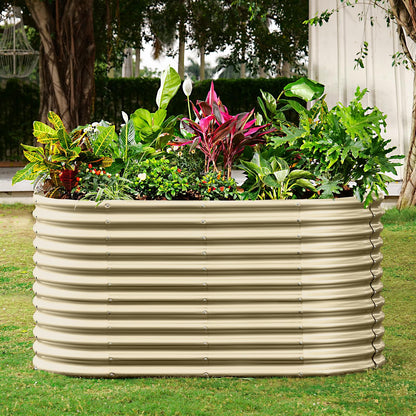 Land Guard 6x3x3ft Oval Galvanized Raised Garden Beds, Large-Capacity Metal Planter Box Outdoor, Durable Deep Raised Garden Bed 3ft Tall, Raised Beds for Gardening Vegetables, Cream Yellow