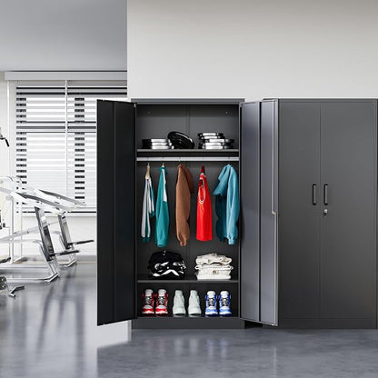BYNSOE Metal Armoire Wardrobe Closet with 2 Doors 72'' Wardrobe Cabinet with Hanging Rail Metal Closet with Adjustable Shelves for Bedroom.Require Assembly (Black)