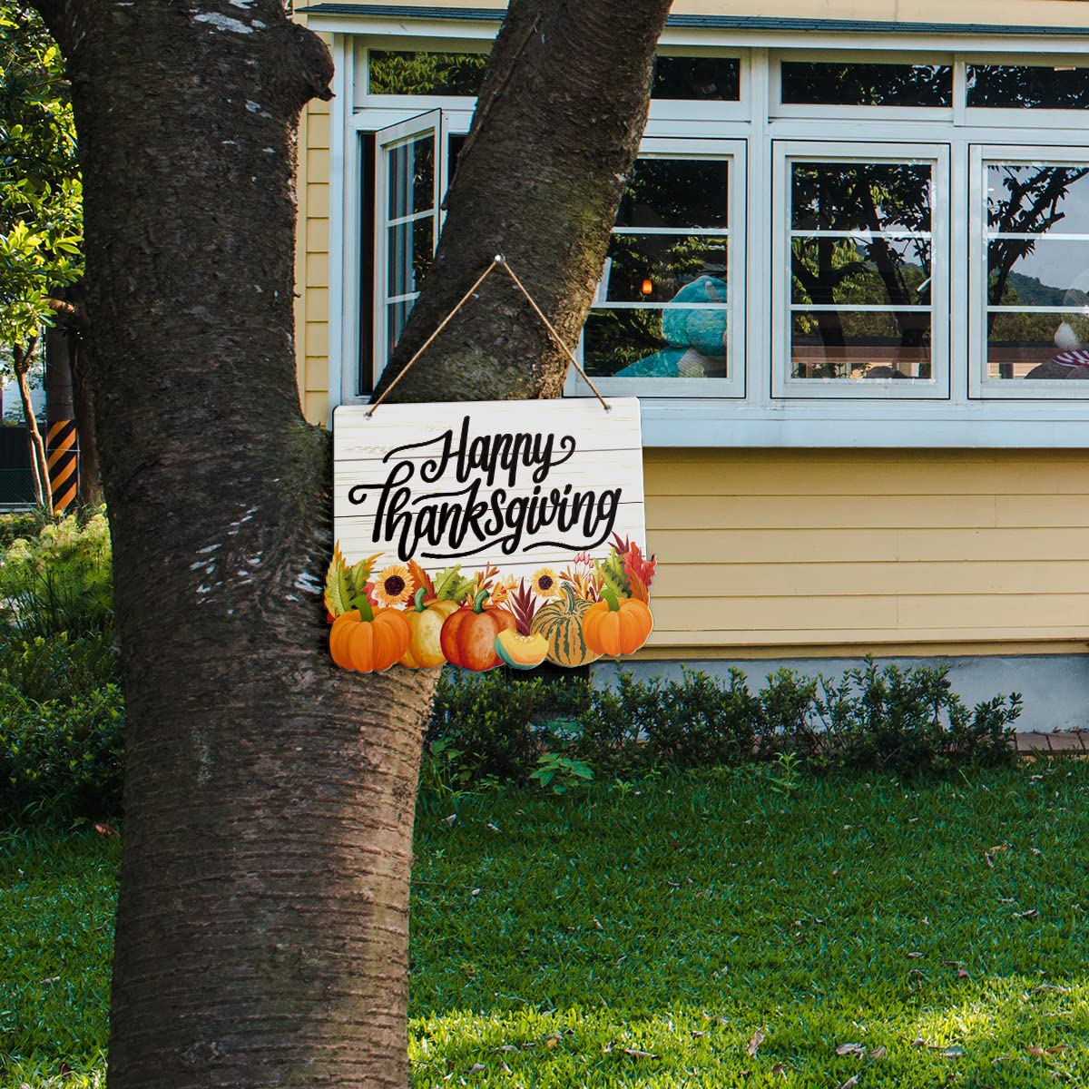 Fall Happy Thanksgiving Wall Decor Sign, Fall Pumpkin Sunflower Home Sign for Front Door Porch Decorations Autumn Maple Leaf Farmhouse Thanksgiving Party Home Hanging Wall Decor Sign Plaque