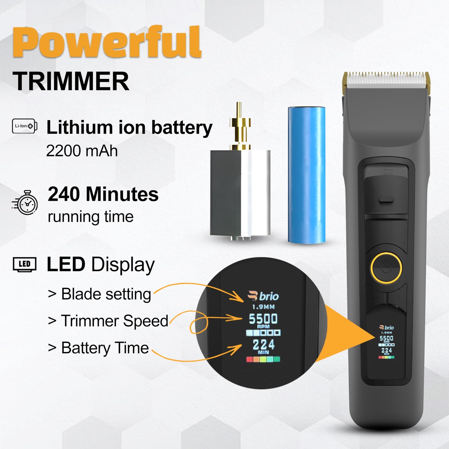 Brio Beardscape V2 Beard Trimmer for Men Professional with Low Friction Ceramic Blade, Cordless Professional Hair Trimmer for Barbers with 4 Hrs of Long Battery Timing, Ideal for Beard & Body (Black)