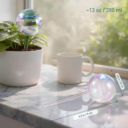 Soilagua Large Extra-Thick Clear Glass Plant Watering Globes, Rainbow Gradient Self Watering Devices for Indoor & Outdoor Plants, AutomaticWaterer Spikes, Perfect for Daily or Vacation Use, 2-Pack