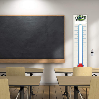 Fundraising Thermometer Chart Goal Tracker Decal - 48"x12" - Dry Erase Goal Setting Wall Poster Thermometer - Removable Giant Sales Goal Vinyl Sticker (Blue)