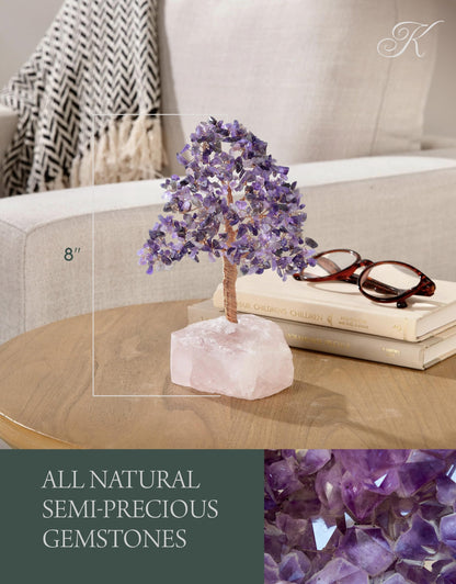 KALIFANO Premium Natural Amethyst (414 Gemstone Count) Chakra Crystal Tree with Rose Quartz Base with Healing Properties - Bonsai Feng Shui Money Tree for Positive Energy, Luck and Wealth