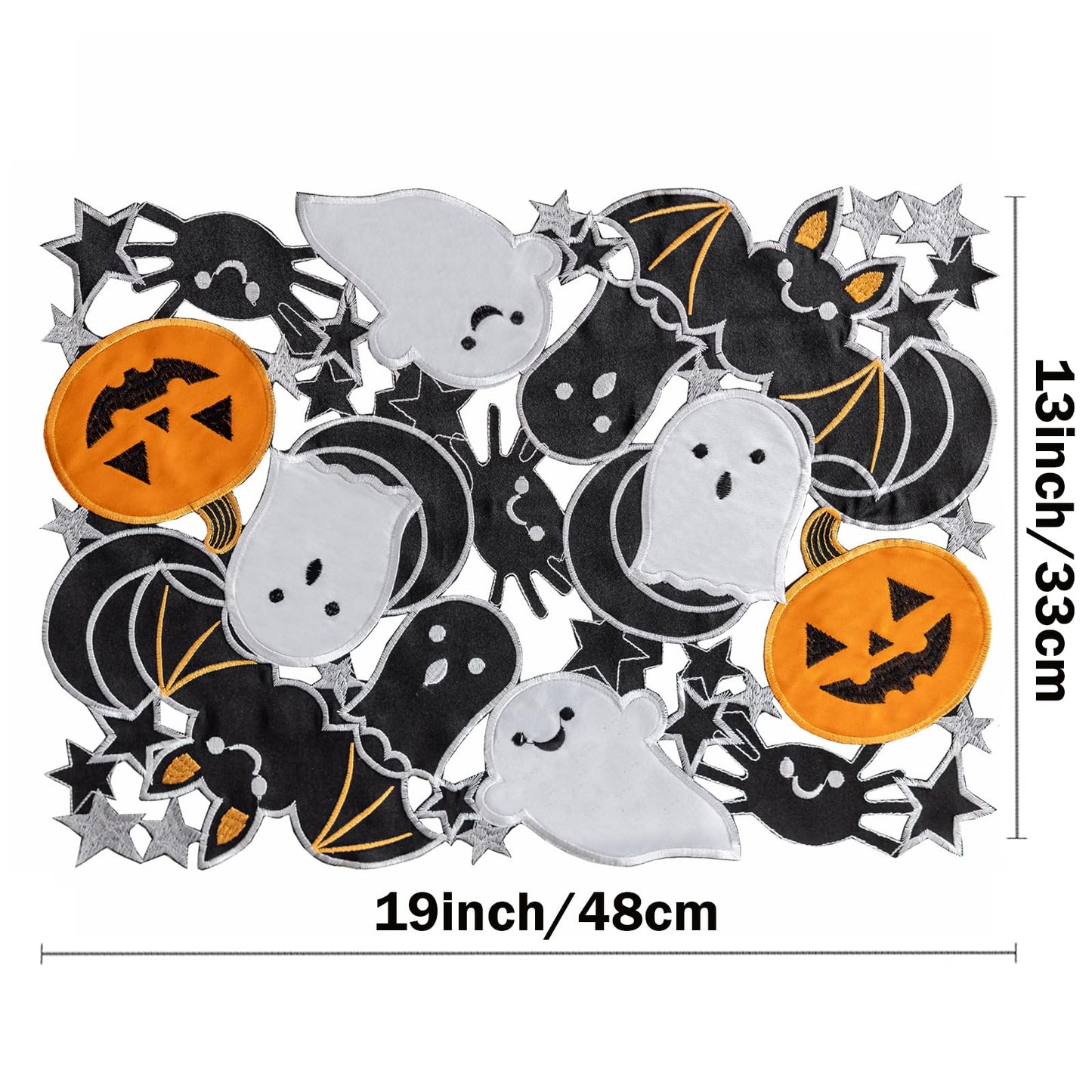 Joyfol Day Halloween Spooky Rectangular Placemats Set of 4, Cutwork Embroidered Pumpkins Place-mats 13 x 19 Inch, Black Bats Halloween Table Decorations for Parties Gothic Scary Nights