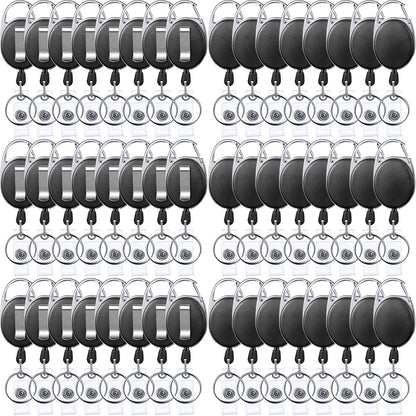 Yaomiao 100 Pack Retractable Badge Holder Reel with Clips Heavy Duty ID Card Holder Reels Bulk with Key Ring for Office Worker Doctor Nurse Employee School Students (Black)