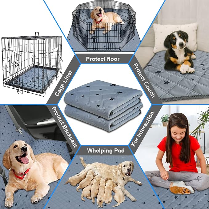 RIOUSSI Washable Pee Pads for Dogs, Reusable, Absorbent, Leakproof, Non Slip Pet Puppy Pads for Potty Training. Gray Stars, 36x41 Inch(4pack)