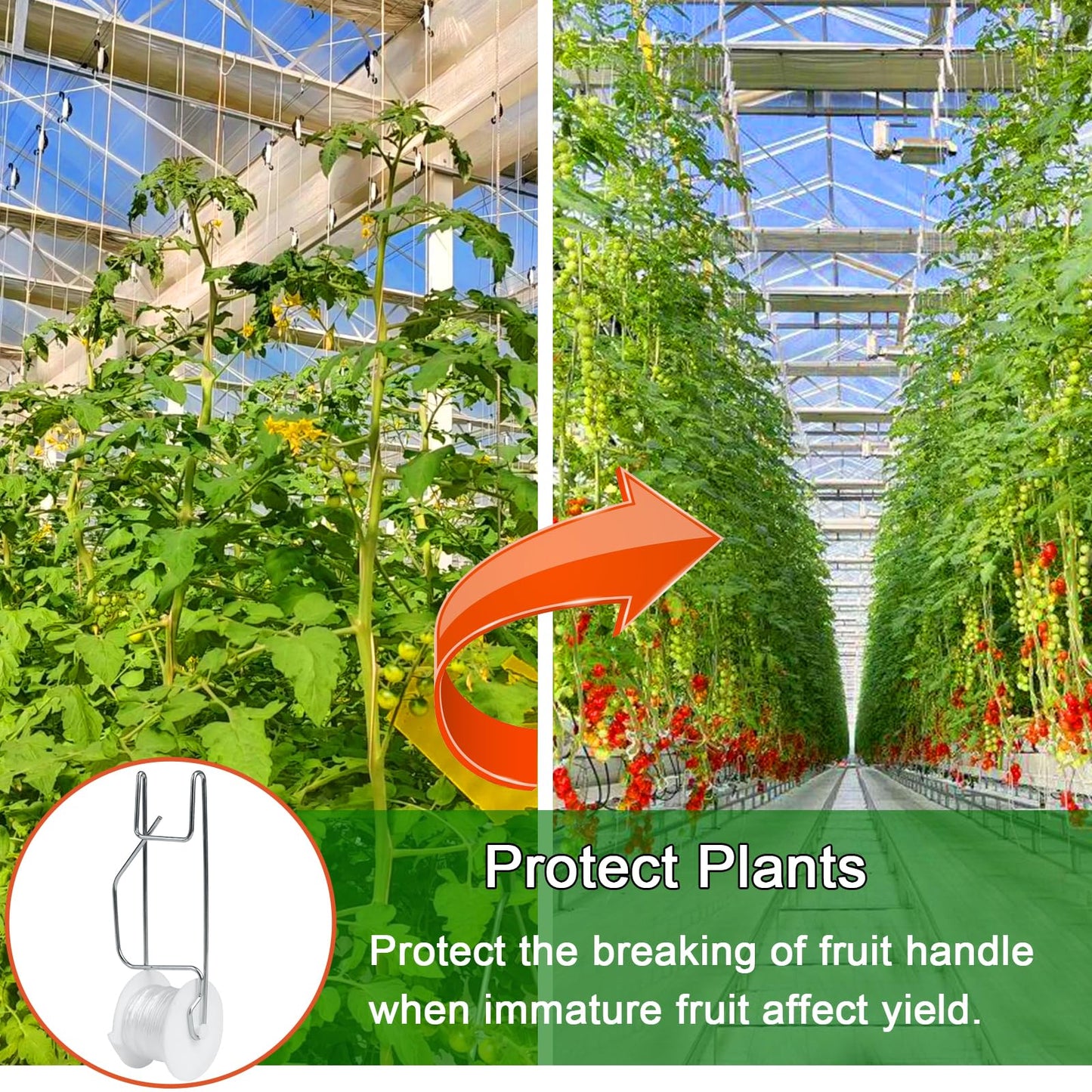 Hidbot Tomato Support Hooks with String,20 Pack Tomato Trellis Roller Hooks with 49.2FT String for Plant,Greenhouse Tomato Flower Vine Twine Crop Trellis Kit Plant Roller Hook