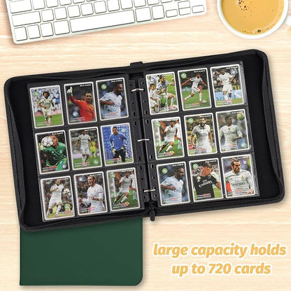 GERMUN 3 Ring 9 Pocket Zipper Card Binder, 720 Double Sided Standard PU Trading Card Album Folder for TCG & Sports Cards, Not Fit Top Loaders (DARK GREEN)