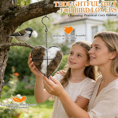 Handmade Alpaca Fiber Bird Nesting Heart, Birds Nests Material Holder, Winter Tree Shelter for Wild Bird, Hummingbird Houses Nest Boxes Gifts for Outside Garden Art Birdhouse, Birds Lovers