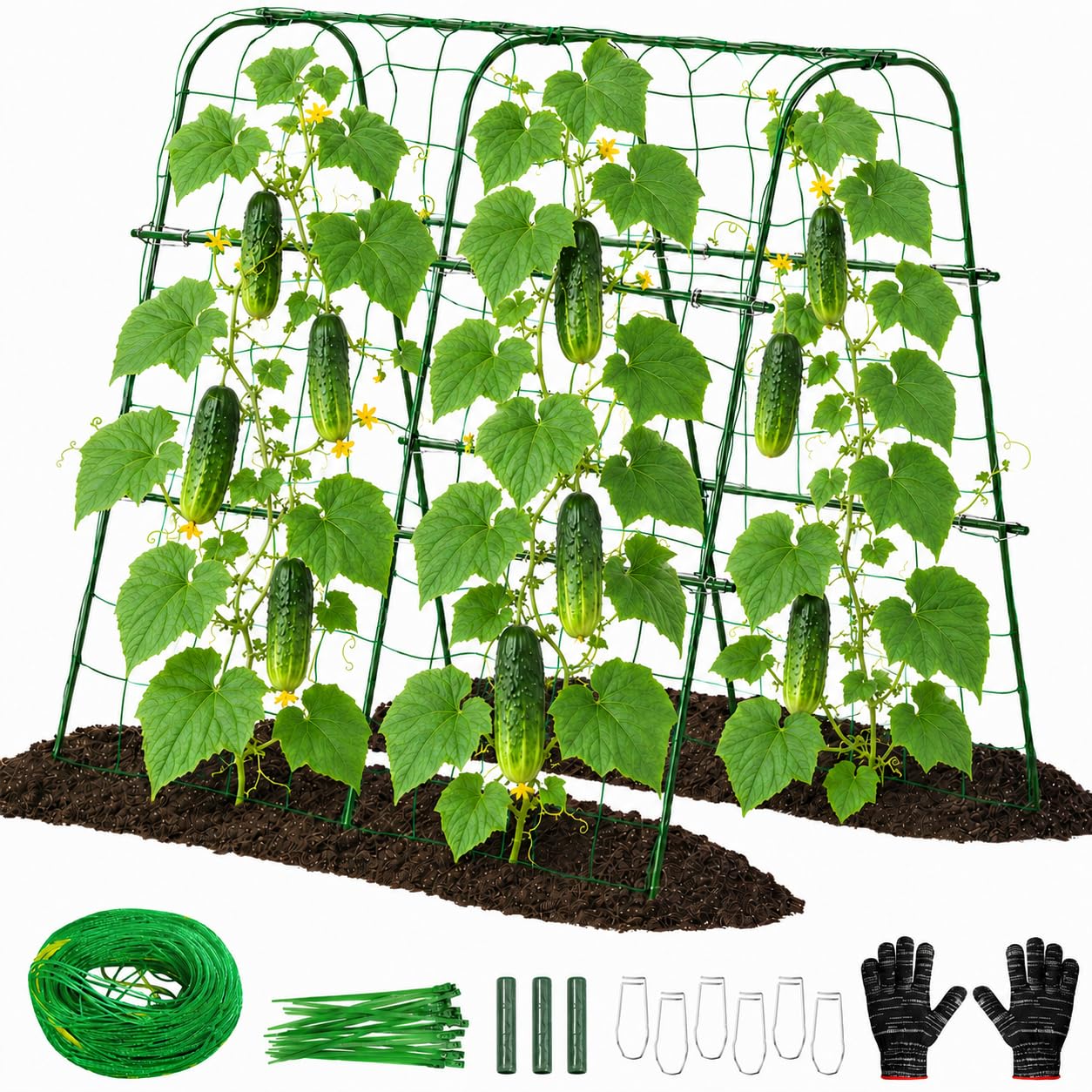 FOLLOOK Cucumber Trellis for Raised Garden Bed, Rustproof Metal Garden Arch Trellis for Climbing Plants Support Outdoor Fruit Grape Vine Vegetable Tomato Pole Bean Snap Pea Trellis, 48x48inch, Green