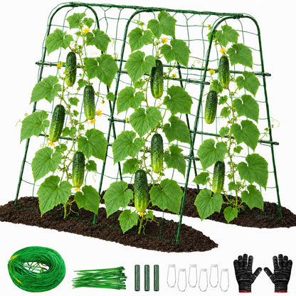 FOLLOOK Cucumber Trellis for Raised Garden Bed, Rustproof Metal Garden Arch Trellis for Climbing Plants Support Outdoor Fruit Grape Vine Vegetable Tomato Pole Bean Snap Pea Trellis, 48x48inch, Green