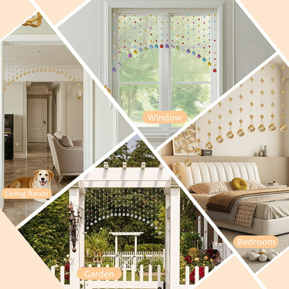 Hysenm 20 Crystal Beaded Curtains Arched Door Beaded Curtain, Hanging Doorway Room Decor with Crystal Balls, Beaded String Curtain Divider for Home, Coffee House, Bedroom, Restaurant