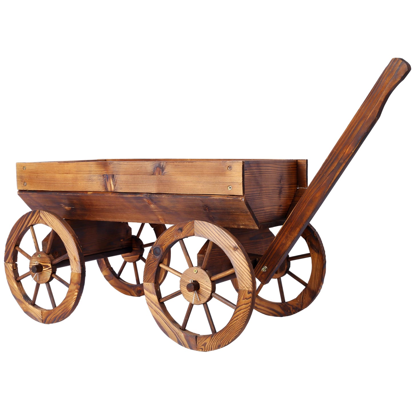 Homonova Wooden Wagon Flower Planter Pot Stand, Wagon Planter with Wheels for Outdoor Garden Decor, Wooden Cart Display, Rustic Farm Style Premium (41.4×16×24 in)