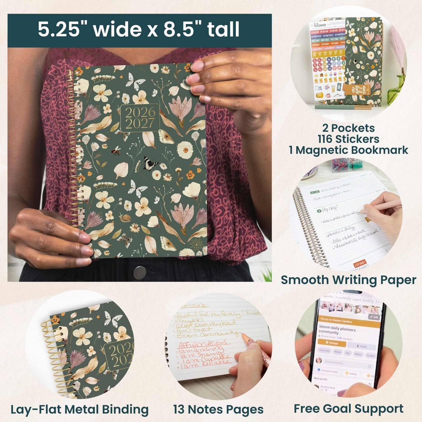 bloom daily planners 2026-2027 Planner - Academic Year (July 2026 - July 2027) Monthly & Weekly Soft Cover Planner for Women - 13 Month Calendar Agenda Book with Stickers - 5.5" x 8.25" - Butterfly Garden