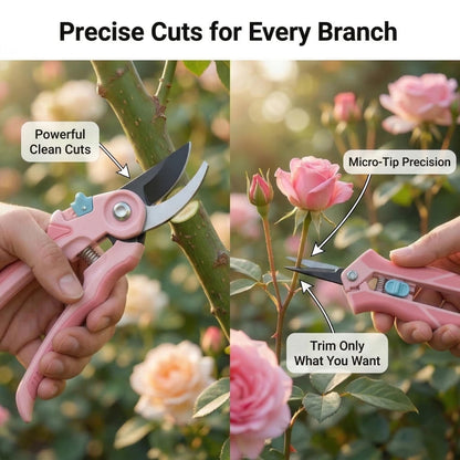NEXON Garden Pruning Shears 2 Pack, 8" Bypass Hand Pruner & 6.25" Precision Garden Scissors, Professional Garden Clippers for Plants and Flowers Pink