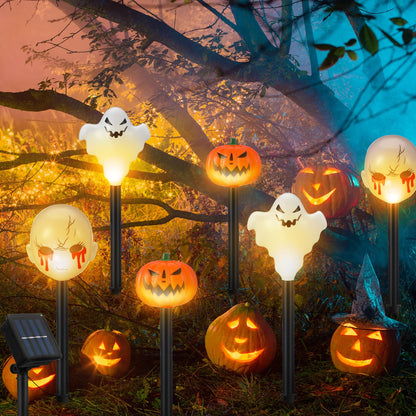 Glooglitter 6 Pack Halloween Decorations Outdoor Solar Stake Lights Halloween Lights Waterproof for Garden Patio Yard Pathway Grave Lawn Porch Party Decor(Purple Ghost)