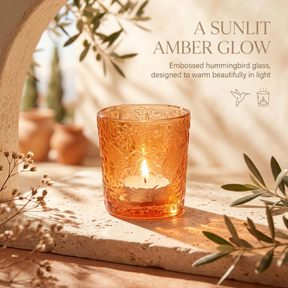 6 Pack Hummingbird Embossed Glass Candle Holders Votive Tealight Holders with Patent Design, Decorative Glass Cups for Wedding Centerpieces, Parties, and Home Decor (Pumpkin Spice)