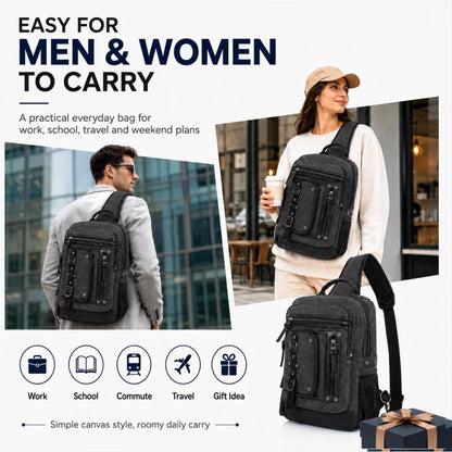 Schkleier Cross Body Bag for Men: Large Canvas Sling Backpack Messenger Bag Fits 15.6 Inch Laptop for Work Commute