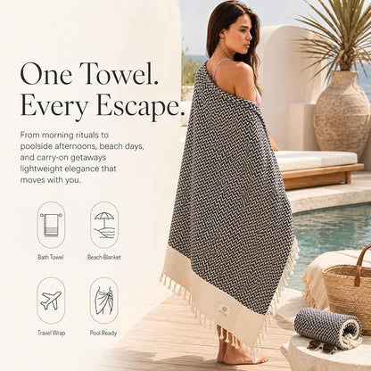 Madamelique Oversized Bath Towel 39"x71" - Pure Premium Cotton Large Bath Towel for Adults - Sand-Free, Ultra Soft & Absorbent, Quick Dry Bath Sheet for Spa, Pool, Travel - Black