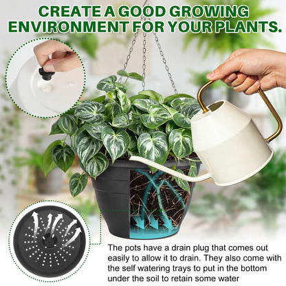 Romooa 20 Pcs 10 Inch Plastic Self Watering Hanging Planters Bulk Hanging Baskets for Plants Indoor Outdoor with Drainage Holes and Chain Plant Pot for Garden, Balcony, Porch, Patio Decor