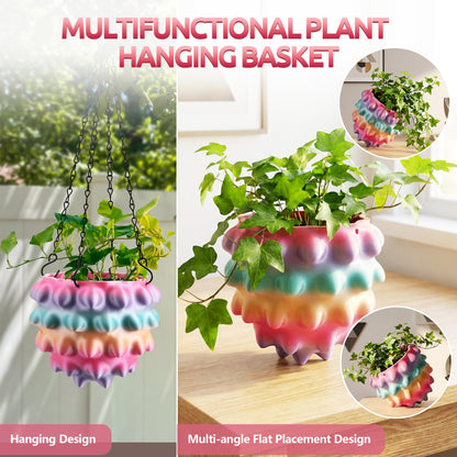 Enhon 7 Inch Hanging Planters for Indoor Plants, Unique Hanging Pots for Plants with Drainage and Hanger Baskets Hangers, Spiked Orb Plant Hanger, Silky Rainbow Finish