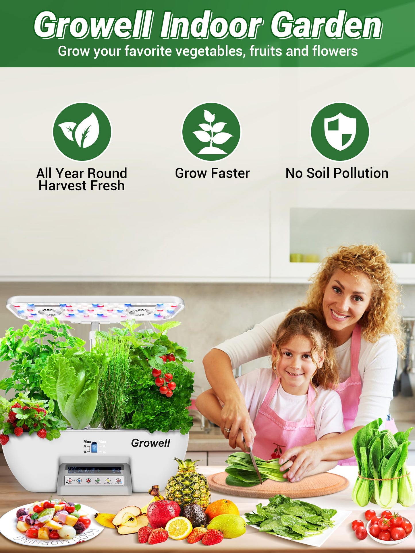 Growell Hydroponics Growing System Kit, 17 Pods Herb Garden with 102 28W Full-Spectrum Grow Lights & 2 Fans, Indoor Garden with Water Pump, 10L Water Tank, Auto Timer, Height Adjustable (White & Grey)