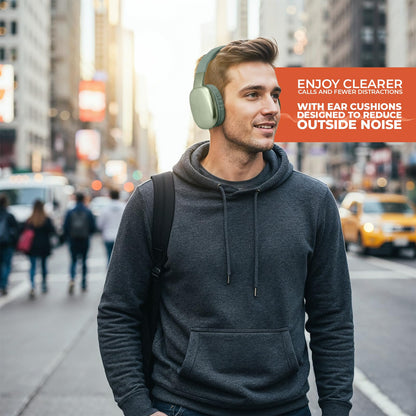 iJoy Ultra Wireless Over-Ear Bluetooth Headphones with Mic, Up to 10 Hours Playtime, Bluetooth Headset 33Ft Range with Backup AUX Cable & SD Slot, Wireless Headphones for Gaming, Work & Gym (Green)