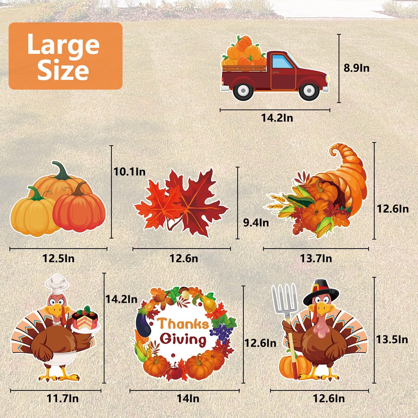 Arosche Thanksgiving Yard Signs 7pcs with Stakes Happy Thanksgiving Decorations Outdoor Turkey Pumpkin Leaf Harvest Garden Wall Porch Signs Seasonal Holiday Party Supplies Lawn Yard Decorations