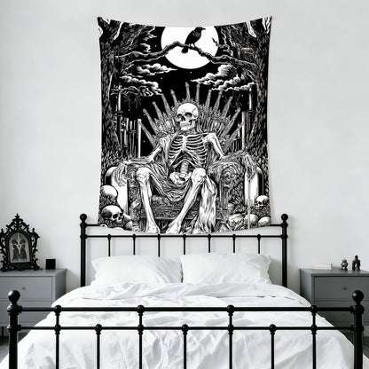 SHRAPHY Skeleton Black and White Tapestry,Grim Reaper,60X80inches