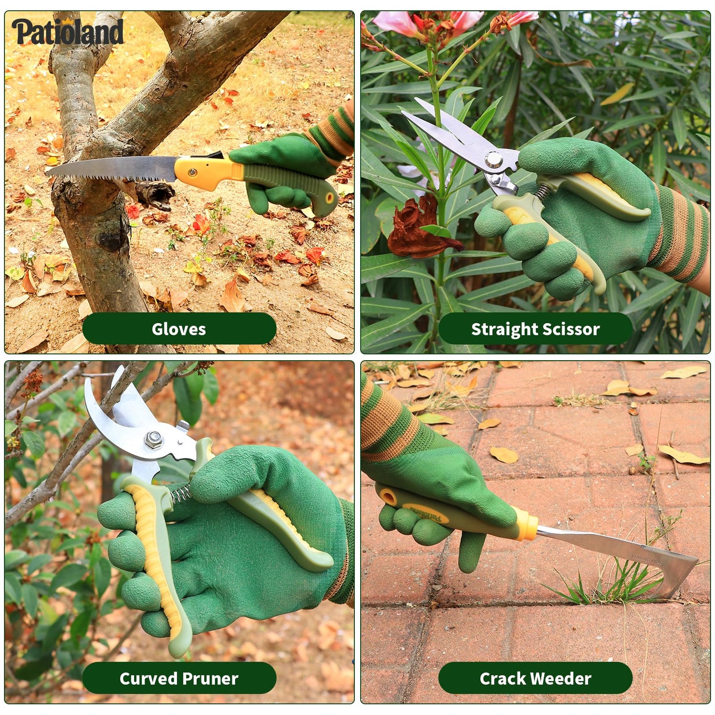 10-Piece Garden Tool Set, Green Gardening Hand Tools Kit with Ergonomic Non-Slip Handles, Heavy Duty Rust-Proof Aluminum Tools, Organizer Tote Bag & Gloves, Ideal Garden Gifts for Women and Men
