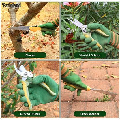 10-Piece Garden Tool Set, Green Gardening Hand Tools Kit with Ergonomic Non-Slip Handles, Heavy Duty Rust-Proof Aluminum Tools, Organizer Tote Bag & Gloves, Ideal Garden Gifts for Women and Men