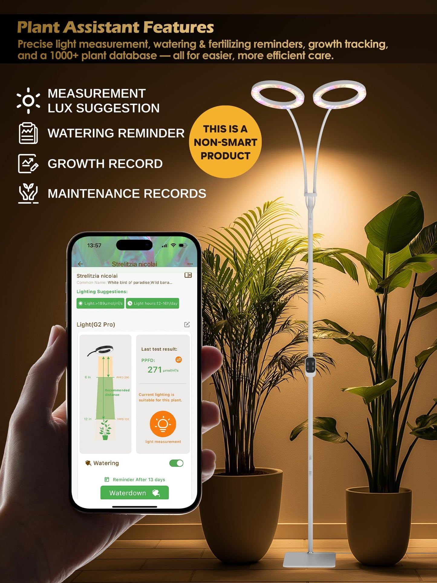 GLOWRIUM Grow Lights for Indoor Plants, Full Spectrum LED Grow Light, Stepless Dimming,3 Lighting Mode and Adjustable Height, Plant Light with 3/9/12/16H Timer (White, Dual Heads)
