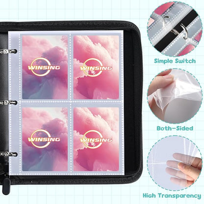 Card Binder 4 Pocket, 400 Pockets Card Holder Compatible with Game Cards Gift for Girls, Trading Card Binder Album Case Book Storage For Photocards, Small,Pink Grey