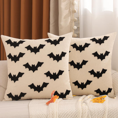 Tosleo Halloween Throw Pillow Covers 20x20 inch Set of 2 Black 3D Bats Embroidery Pillow Cases Thanksgiving Holiday Cushions Covers Home Party Fall Decor Pillowcases Cushion Covers for Sofa Bed Couch