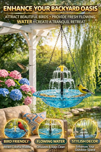 Solar Cascade Hanging Bird Bath Fountain, 2026 New Outdoor Hanging Bird Bath with Solar Fountain, Large Humming Birds Baths Fountains, with Solars Pump & Glass Bowl, for Outdoor, Gardens (#5)