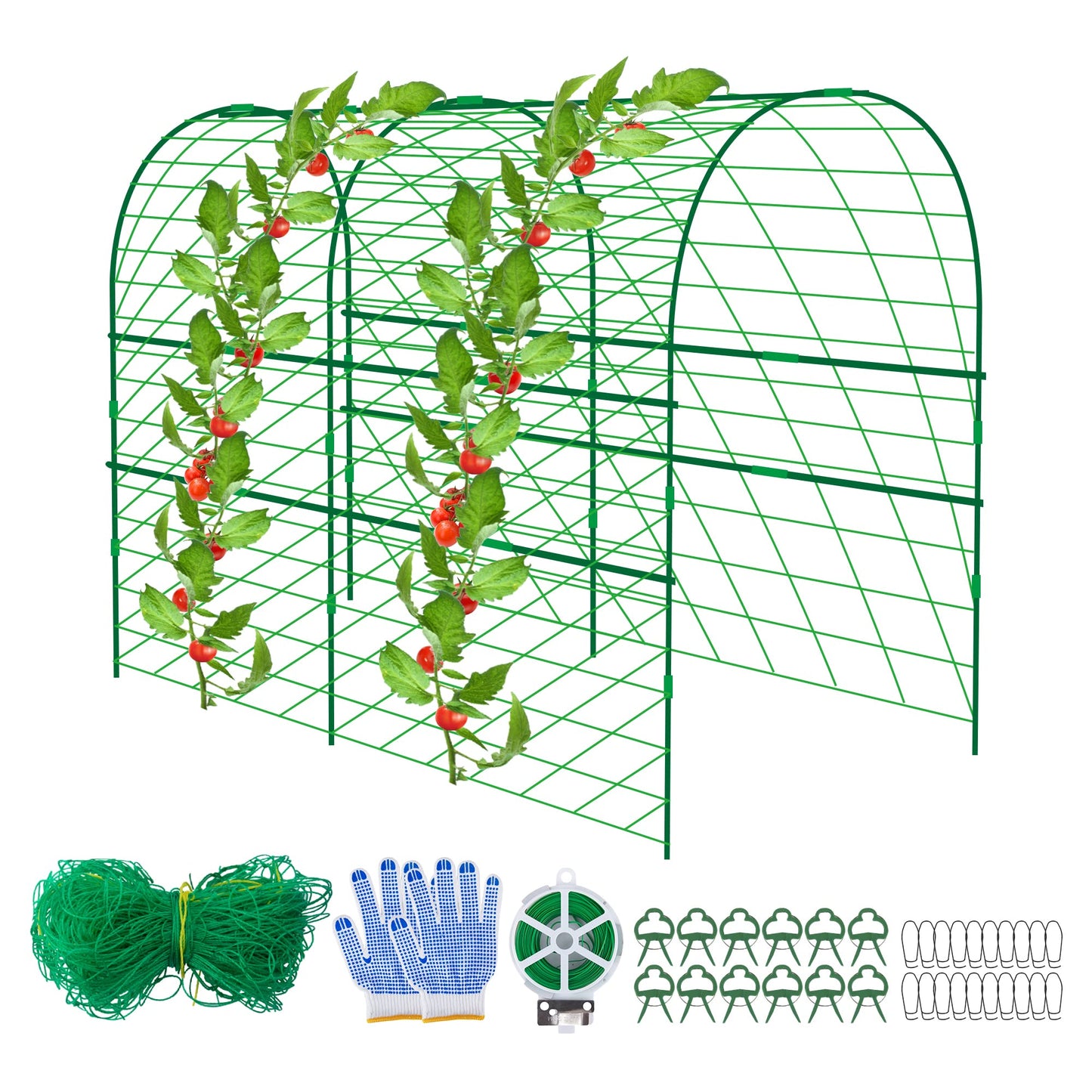 codree Garden Cucumber Trellis for Plant -47x 47 Inch Metal Arch Melon Trellis for Raised Bed -Foldable Tunnel Trellis with Climbing Net Clips for Growing Vine Vegetable