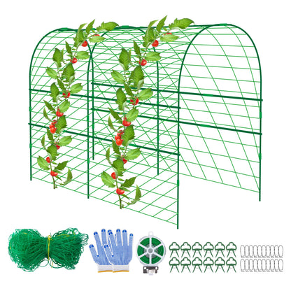 codree Garden Cucumber Trellis for Plant -47x 47 Inch Metal Arch Melon Trellis for Raised Bed -Foldable Tunnel Trellis with Climbing Net Clips for Growing Vine Vegetable