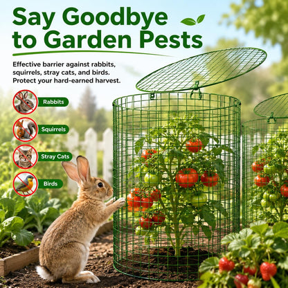 Plant Protectors from Animals 12 x 12 in Metal Chicken Wire Cloche Plant Cages for Outdoor Plants, Garden Fencing Animal Barrier with Detachable Dome Lid, Stakes & Zip Ties (4 Pcs)