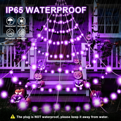 Halloween Decorations Spider Web Lights, 250 LED Purple Lights 19.7FT x 14.8FT Giant Halloween Decorations with 8 Modes Waterproof for Indoor Outdoor House Garden Yard，30" Large Spider Included