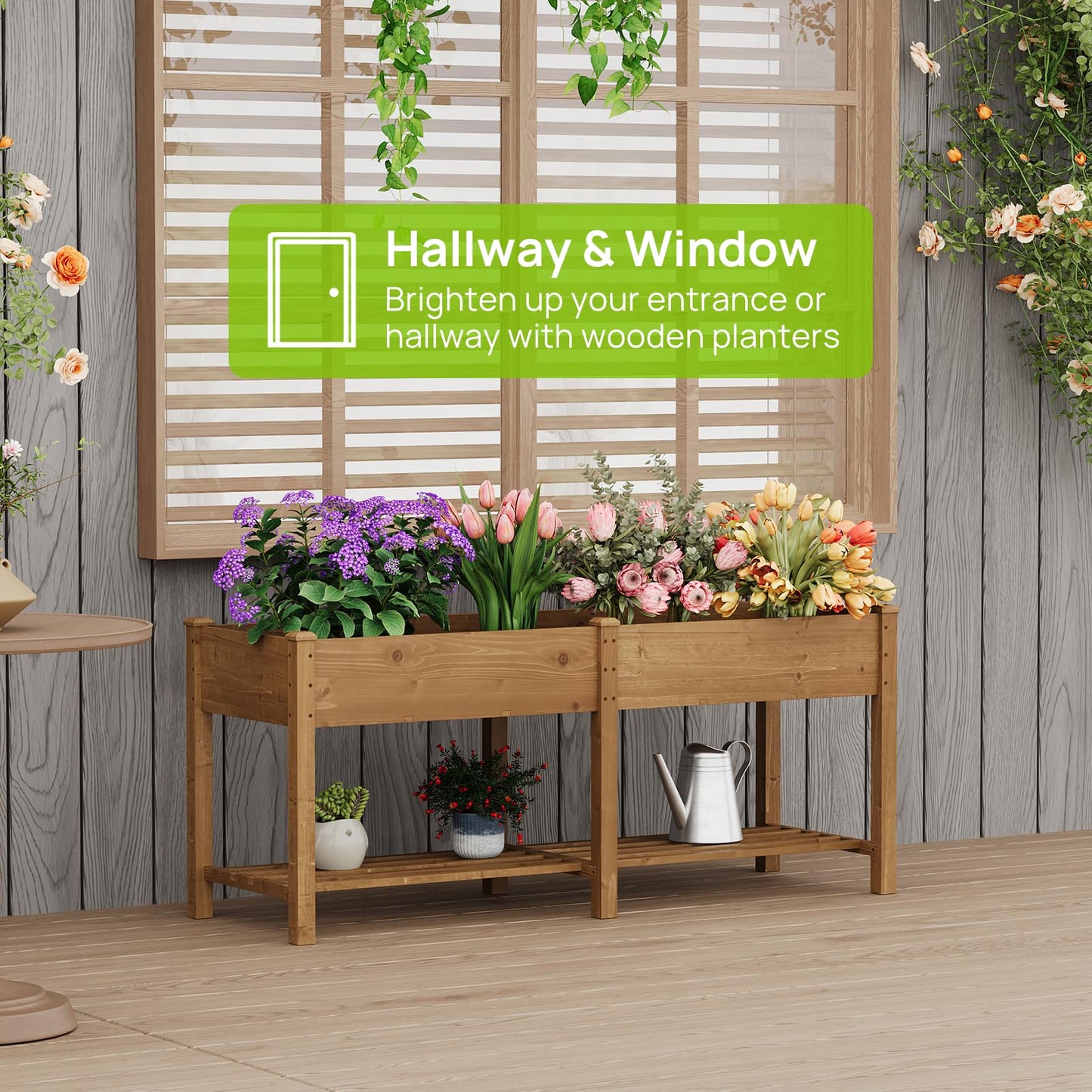 72x24x30.7 Wood Raised Garden Bed with Legs Wooden Planter Box with Storage Shelf Elevated Wood Planter Box for Vegetables Flowers Herbs Garden Planter for Backyard Patio Balcony (Brown, Large)