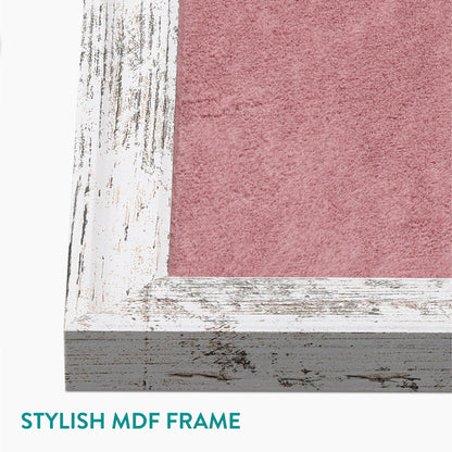 Navaris Framed Fabric Bulletin Board - 18 x 24 inches Plush Jewelry Organizer Pinboard for Wall - Memory Pin Board - Pink with White Rustic Frame
