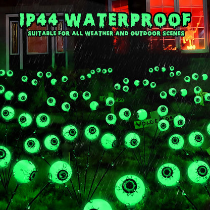 BrizLabs Solar Halloween Lights, 2 Pack 12 LED 2 Modes Halloween Eyeball Lights, Outdoor Pathway Light, Swaying Eye Firefly Walkway Lighting, Green Solar Lighting for Path Yard Garden Lawn
