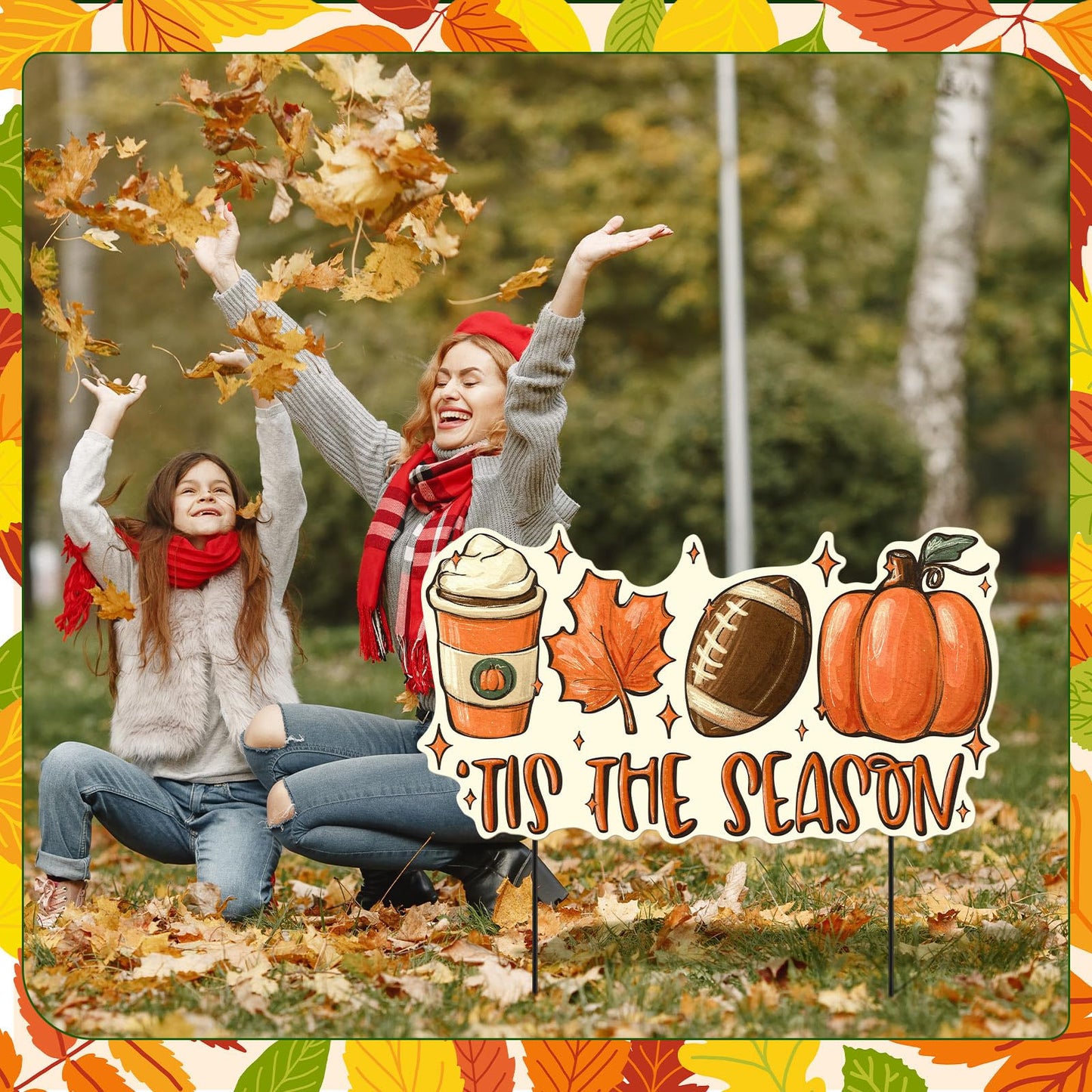 Shimeyao 24 Inch Fall Garden Stakes Outdoor Tis The Season Sign Fall Football Metal Yard Sign, Front Door Decor Signs for Thanksgiving Decorations Autumn Harvest Patio Lawn Walkway