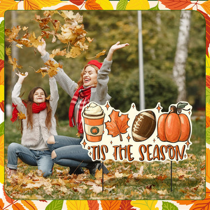Shimeyao 24 Inch Fall Garden Stakes Outdoor Tis The Season Sign Fall Football Metal Yard Sign, Front Door Decor Signs for Thanksgiving Decorations Autumn Harvest Patio Lawn Walkway