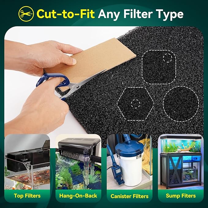 Borlech Aquarium Bio Filter Sponge Pad - Cut-to-Size Aquarium Filter Media for Fish Tank, Pond, Sump - Mechanical & Biological Filtration (18.5"x18.5"x1.6", 35PPI, 2 Pack)