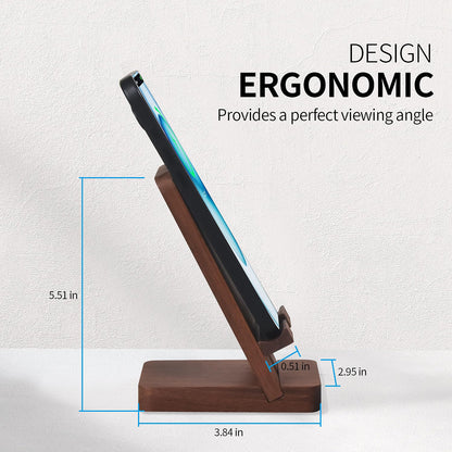 LUCKY BEAN Wood Phone Stand, Desktop Wooden Phone Holder, Portable Office Phone Stand for Desk, Wood ipad Stand， Compatible with iPhone & All Cell Phones (Walnut)
