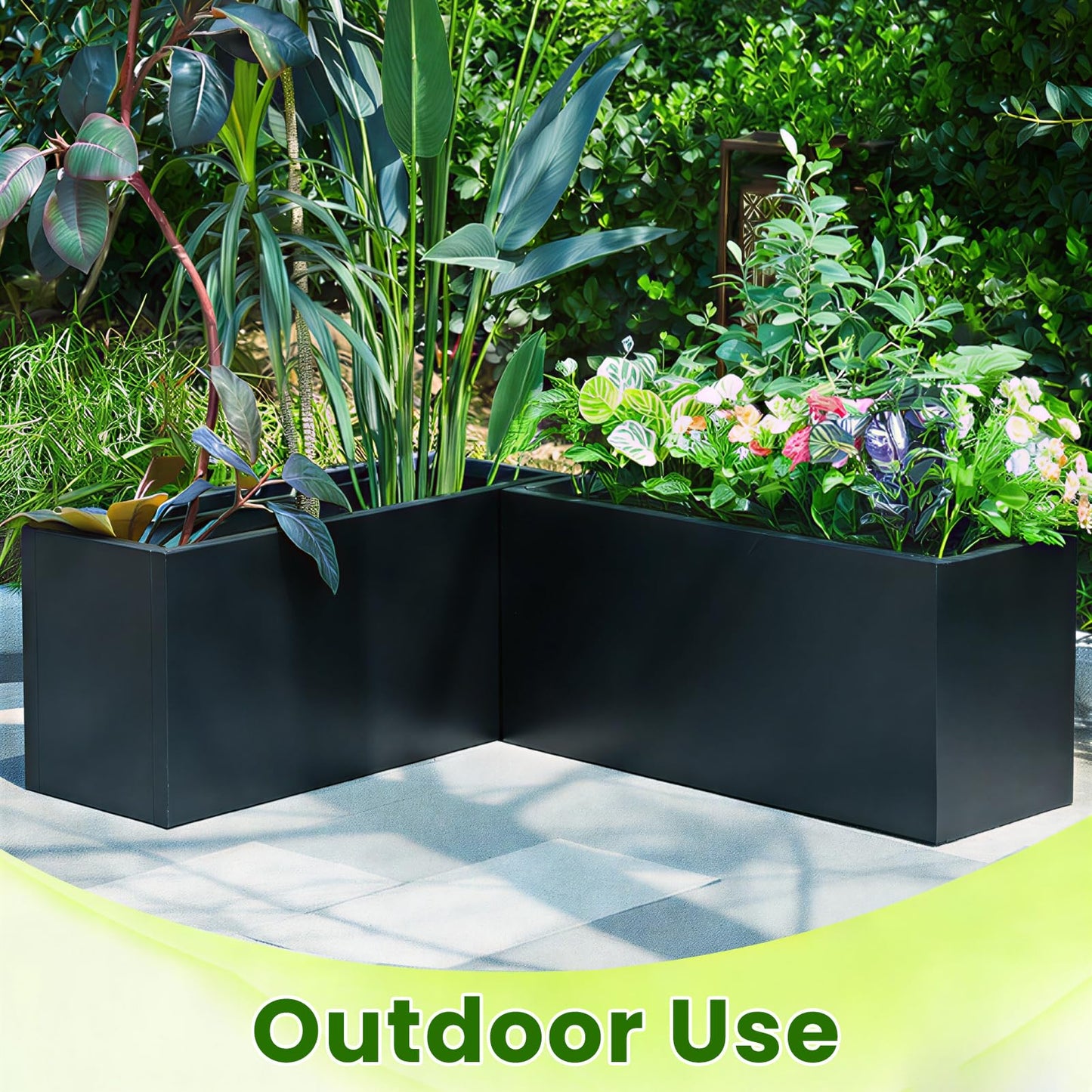XHIKOWAT Large Rectangular Metal Planter Boxes - 35" Lx15 Wx15 H Balcony Flower Bed with Drainage Holes & Raised Bottom for Outdoor Indoor Garden Patio Porch Lawn, Black