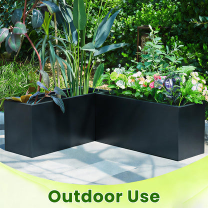 XHIKOWAT Large Rectangular Metal Planter Boxes - 35" Lx15 Wx15 H Balcony Flower Bed with Drainage Holes & Raised Bottom for Outdoor Indoor Garden Patio Porch Lawn, Black