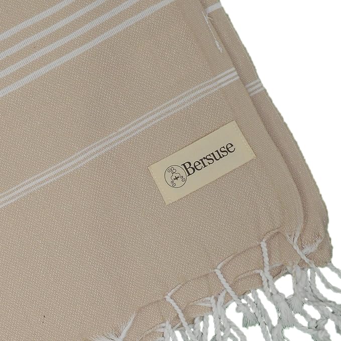 Bersuse Towels Anatolia XL Beach Blanket Throw Blanket Turkish Towel 100% Cotton Extra-Large Quick-Dry Lightweight Premium Peshtemal Towel - 61x82 Inches, Beige (Set of 6)