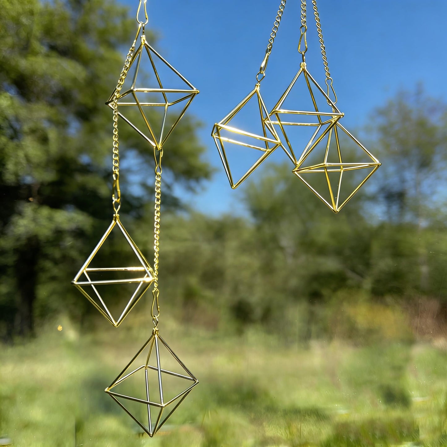 libproqia Gold Air Plant Holders with Chains, Set of 6 Geometric Hanging Planters with Removable Links for Wall Decor, Indoor Home Ceiling Display for Tillandsia, Ferns